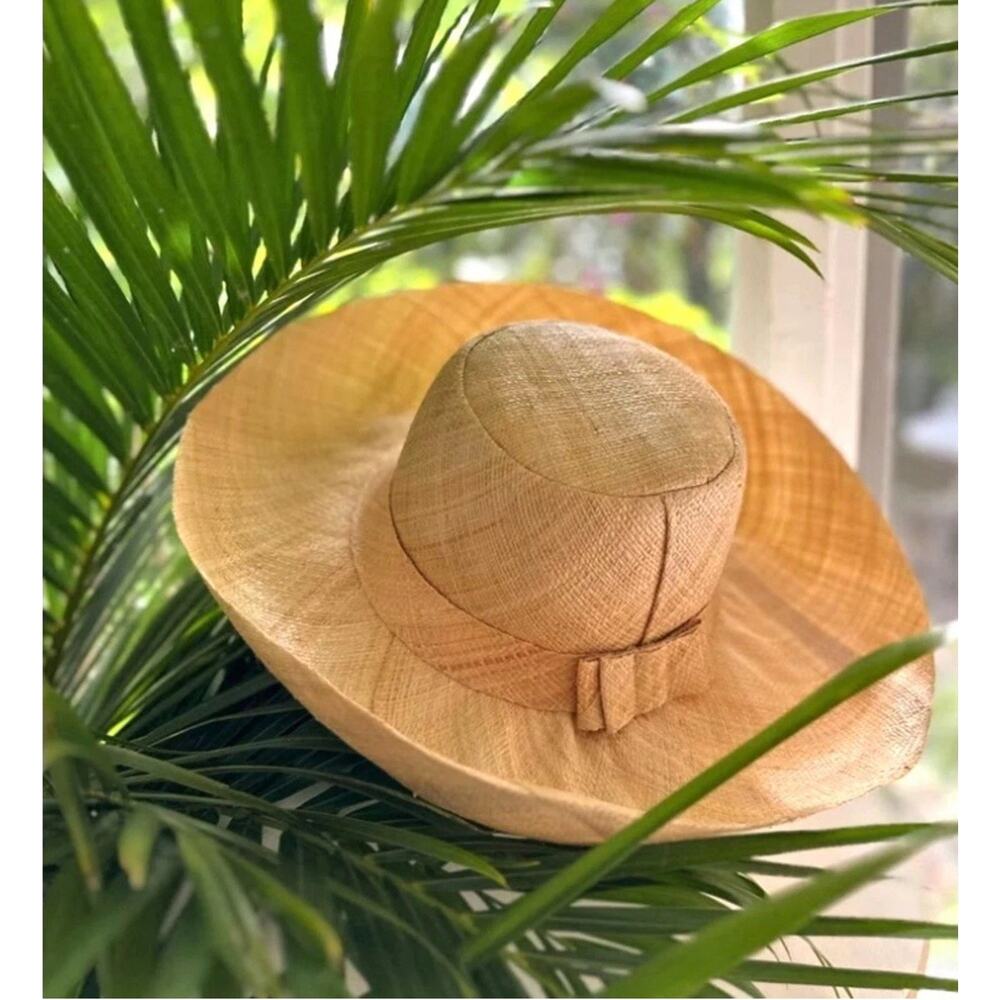 Shebobo raffia hat. Elegant Tan Wide-Brimmed Sun Hat - Picture 2 of 6